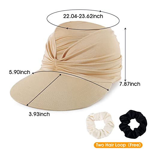 Beorndmy Sun Visors For Women Wide Brim Summer Beach Hats Elastic Empty Top Sun Hats For Women Uv Protection Beige #TOP2