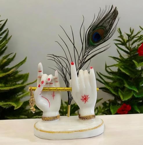 ANI Divine Handcrafted Krishna Ji Hands with Flute Figurine for Home Decor & Office Decor Idol Figurine Showpiece Sculpture Hindu Gift (White)- 6.50 Inch Home Temple Office car Dashboard