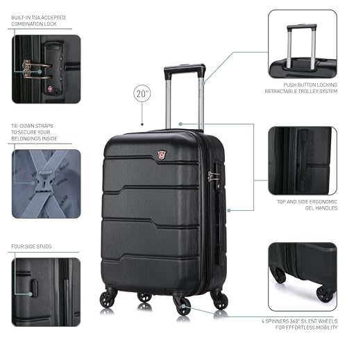 DUKAP RODEZ Hardside Luggage with Ergonomic Handles and TSA Lock | Spacious Traveling Suitcase Travel Suitcase with Four Spinner Wheels and Studs | 20 Inch Carry On Luggage | Black3