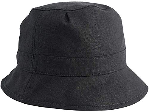 MGE Sombrero al Aire Libre Elegante de señora Sun de Lino de algodón Transpirable Cap Parasol sólido del Verano Sombrero de Pescador Color del Sombrero Plegable de Sun (Color : Black)