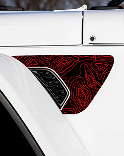 Topographical Map Print Fender Vent Premium Wrap Decal for Jeep Wrangler and Gladiator (Red)