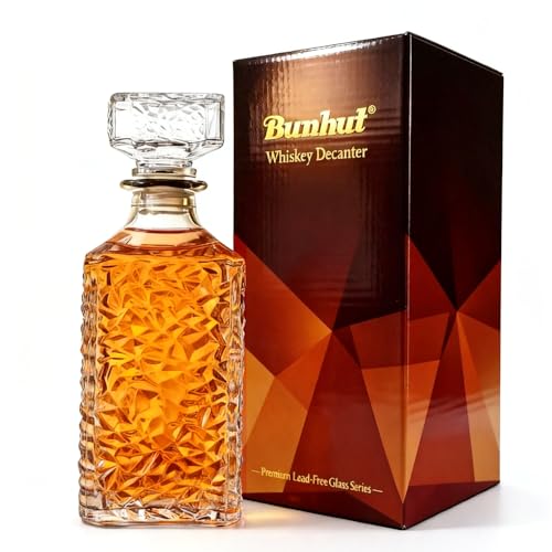 Whiskey Karaffe/Decanter aus Glas – 950 ml Whisky Dekanter mit Dichtem Geometrischem Stopfen – Ideal für Whiskey, Wodka, Bourbon, Scotch, Brandy, Tequila & Rum