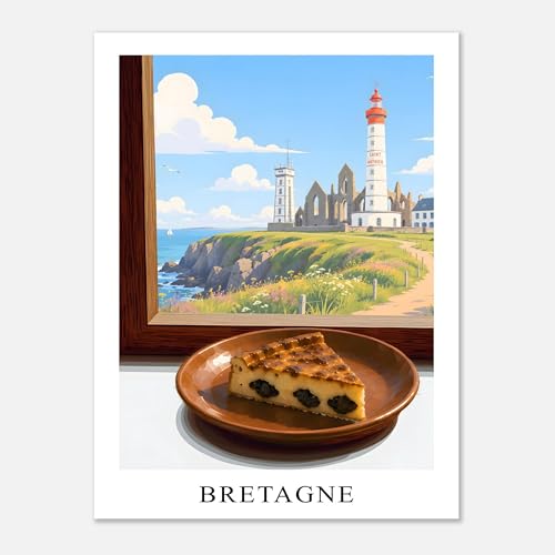 Affiche far breton style cubique (30x40 cm) bleu et blanc sans cadre