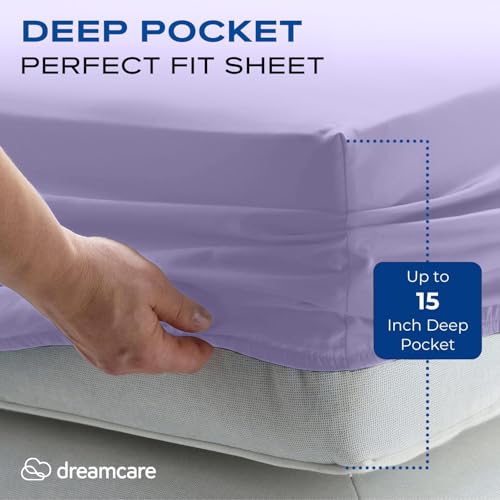 Image of DREAMCARE Full Size Sheets - Cooling Sheets - 4pcs Set - up to 15 inch Deep Pocket Full Sheet Set - Sheets Full Size Bed - Soft & Long Lasting 100% Fine Brushed Polyester with Side Pocket - Lavender