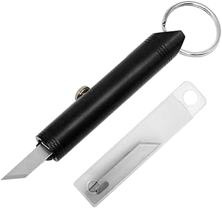 ミニカッターナイフ 【ブラック】 全長58mm キーリング付 小型ナイフ 金属ボディ ボルトアクション ロック機構 カッター刃交換可 携帯用 常備ツール キーホルダー型 ペーパーナイフ 小刀 替え刃付属 FMTMKS805-BK