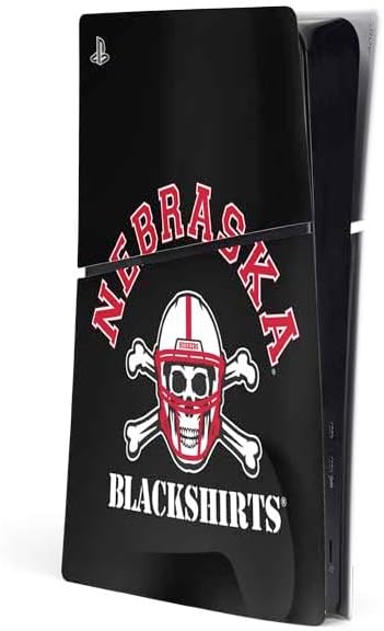 Skinit Decal Gaming Skin Compatible with PS5 Slim Digital Edition Console - Officially Licensed University of Nebraska Collegiate Text Black Design