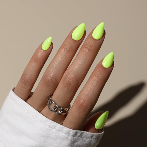 KQueenest Neon Green Press On Nails Short - Acrylic Press On Nail...