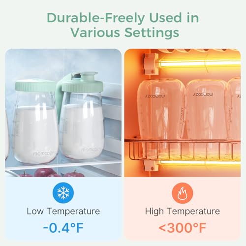 Image of Momcozy Glass Breast Milk Pitcher with Flat and Handle Lid, 2pc, 32oz Each | 64OZ Total,Wide Mouth Leak-Resistant, Baby Formula Pitcher, Heat and Cold Resistant,Leak Proof with Thickened Silicone Seal