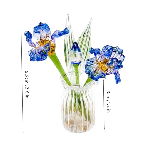 Flores de cristal hechas a mano mini iris azul con jarrón decoración artística 3