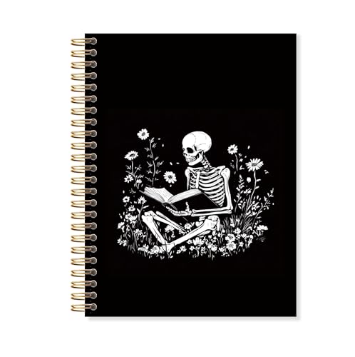 OSLYSOF Gothic Floral Skeleton Spiral Notebook, Book Lover Notebooks for Note Taking, Reading Journal for Books Lovers, Book Reader Journal, Goth Skull Journal 5.5x8.3 Inch with 164 Pages