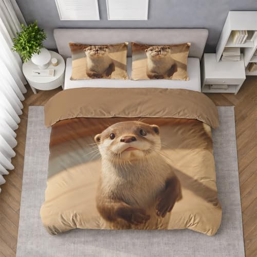 Animal Nutria Pie Juego de Funda Nórdica (C), Amarillo Cálido Funda Nórdica, Ropa de Cama, en Microfibra Fina, Transpirable, Secado Rápido, para Todo el Año, Buen Acabado