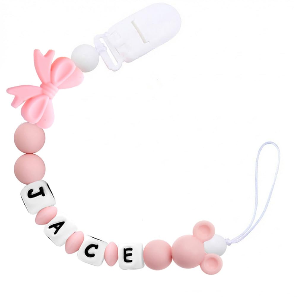 Baby Girl Pacifiers Clips Personalize Name Pacifier Clips Holder, Custom Pacifier Chain with Name for Baby(A)