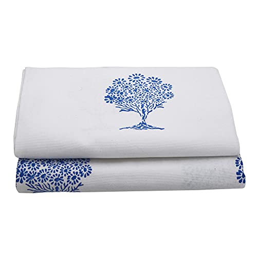 Image of LINENWALAS Cotton Curtains for Door Set of 2, Linen Textured Doors Curtains for Home Decor, Hangs Elegantly with Back Loops (4.5ft x 8.5 ft, Blue Tree)