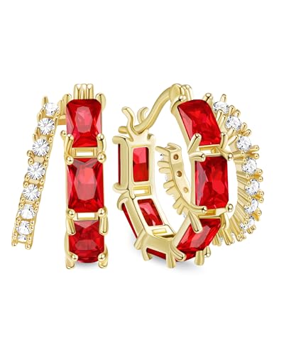 Lourny Double Hoop Crystal Earrings for Women,18K Gold/Silver Plated Illusion Huggie Cubic Zirconia Hoop Earrings Jewelry Gifts