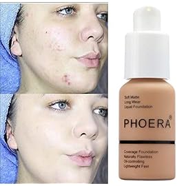 2 Pack PHOERA Foundation 101 Porcelain and 102 Nude,Soft Matte Oil Control Liquid Foundation.