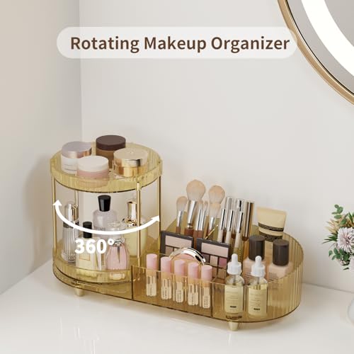 Image of Rotating Makeup Organizer for Vanity, 2 Perfume Trays with 5 Compartments Cosmetic & Skincare Storage, Space Saving Beauty Organizers, Multi-Purpose Countertop Organizers for Bathroom, Desktop, Pantry