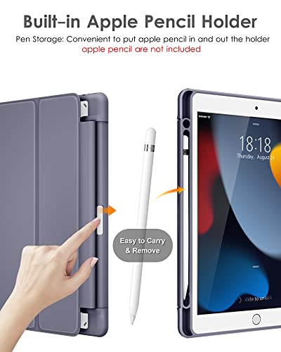 Dtto For Ipad 9Th/8Th/7Th Generation 10.2 Inch 2021/2020/2019 Case, Lightweight Smart Trifold Stand With Hard Pc Clear Transparent Back Shockproof Cover With Pencil Holder - Lavender Purple #TOP2