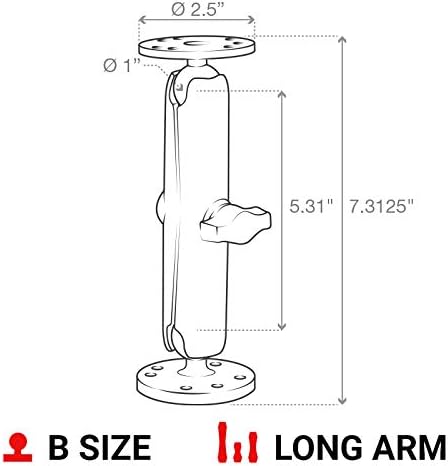 RAM Mounts RAM-B-101U-C Universal Double Ball Mount with Two Round Plates with Long Arm for Drill-down Mounting