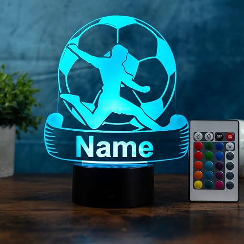 Personalisierte Fußball Lampe – LED Nachtlicht & Tischlampe mit Namen – Geschenkidee für Fußballer & Fans – originelle Fußball Deko fürs Kinderzimmer oder Wohnzimmer, dimmbar mit 16 Farben & Touch