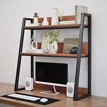 AQQHSAIN Desktop Hutch Shelf 2-Tier Ladder Bookshelf Computer Bookcase Wooden Desktop Display Rack Multipurpose Desk Hutch Top Only for Home Office Dorm Use Brown, 55CM