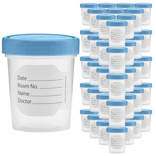 Vakly Specimen Cups with Lids 4 oz (50 Pack) – Leak-Proof Urine Sample Containers, Clear Non-Sterile Specimen Collection Cups for Urine, Stool & Lab Testing