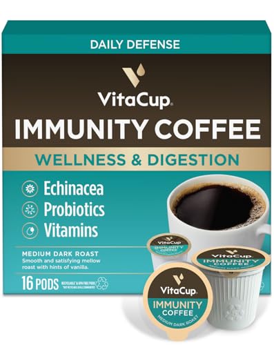 VitaCup Immunity Coffee Pods, Wellness Boost with Antioxidants, Echinacea, Probiotics,