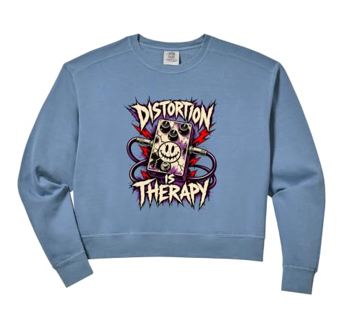 Women's Distortion Is Therapy Electric Guitar Effects Pedal Comfort Colors Crop Sweatshirt
