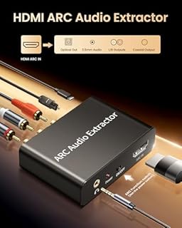 HDMI ARC Audio Extractor 4K@60Hz, 192KHz HDMI ARC Audio Adapter Converter Splitter to Optical TOSLINK SPDIF + RCA L/R+ Coaxial and Analog 3.5mm Stereo for Soundbar HDTV Speaker Amplifier Headphones