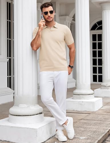 Image of COOFANDY Men's V Neck Short Sleeve Stretch Knit Polo Shirt