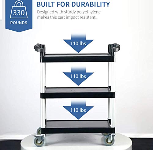 Restaurant Cart 3-Tier Plastic Utility Cart, Heavy Duty 330lbs Capacity, Commercial Rolling Service Cart, Ideal for Restaurant, Foodservice, Office, Warehouse (S - (33 x 17 x 36“)/(L x W x H)) - Thumbnail 6