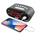 Sharp Digital Easy to Read Alarm Clock with 2 AMP High-Speed USB Charging Power Port - Charge Your Phone, Tablet with a high Speed Charge! Simple, Easy to Use Operation,Grey Case - Red LEDs