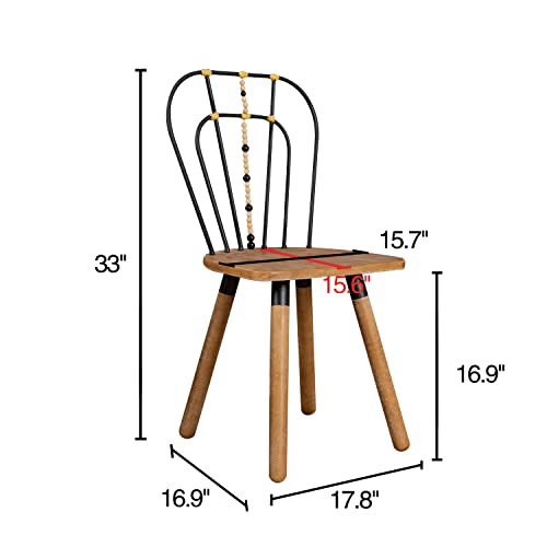 Windsor Chair - Wood Chairs Black Metal Chair Back With Beaded Decor - Farmhouse Dining Chairs - Mid Century Modern Side Chairs For Living Room Bedroom Garden - Armless Accent Chair - Rustic Brown #TOP1