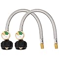 SHINESTAR 15 Inch RV Propane Hose with Gauge, Stainless Steel Braided Camper Tank Hose for Dual Stage Regulator, 1/4 Inch Male NPT x QCC1, 2 Pack