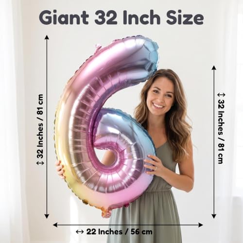 Image of YPSelected 32 Inch Large Foil Helium Number Balloon Birthday Wedding Party 0-9 (Rainbow, 6)