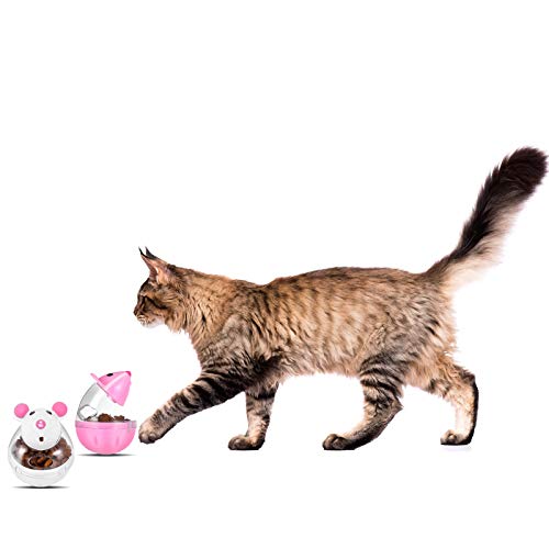 Portown 4 Pcs Cat Food Ball Dispenser, Small Cat Food Balls Slow Feeder Mice Shaped Tumbler Cat Food Toy Cat Treat Toy Feeder Toy For Interactive Training(Pink,White) #TOP4