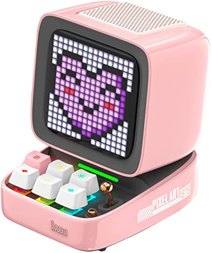 Divoom Ditoo Retro Pixel Art Game Bluetooth Speaker with 16X16 LED App Controlled Front Screen (Pink)
