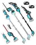 SEESII Mini Motosega a Batteria 6 Pollici & Tagliasiepi & Forbici, Set Attrezzi da Giardino Telescopico 8-in-1 con 2x 4000mAh Batterie, Motore Brushless, per Potatura Alberi e Siepi