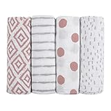 emma & noah Premium Baby Mullwindeln Spuckt&uuml;cher 4er Pack, 70x70cm, Doppelt Gewebt, 100% Bio-Baumwolle, Oeko-TEX Zertifiziert, Flauschig Weich, Extra Saugf&auml;hig, Moltont&uuml;cher (Rauten Rosa)