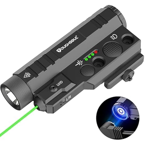 TOUGHSOUL Mlok Picatinny Tactical Flashlight Laser Sight Combo, 2400 Lumen Max Light with Green Laser, Momentary Strobe Function Rchargeable Battery Included Cover