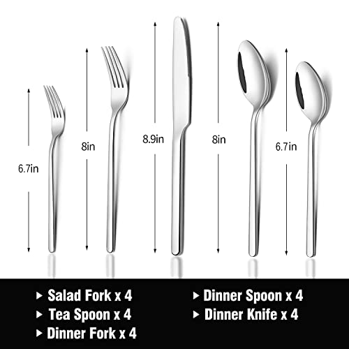 Kingstone Silverware Set, 20 Piece Flatware Cutlery Set For 4, 18/10 Stainless Steel Silverware Mirror Polished Dishwasher Safe For Home, Restaurant, Wedding, Party(Silver, 20 Pieces For 4) #TOP2