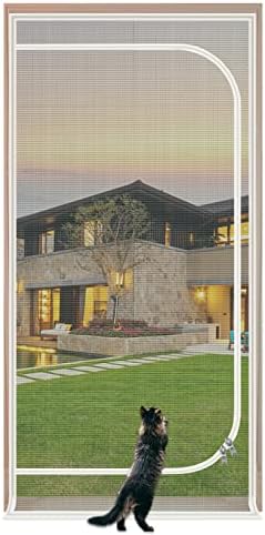 Reinforced Cat Screen Door,Zipper Screen Door Fits Door Size 38''x 82'',Cat Resistant Mesh Screen Door for Keeping Cats in and Out -Used for Living Room,Bedroom,Kitchen.