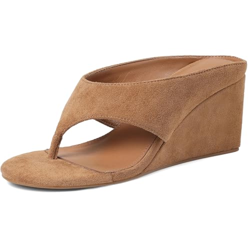 Image of AMINUGAL Wedge Sandals for Women Trendy Dressy Summer Wedges Heels for Women Chunky Heel Open Round Toe Womens flip flops slides Cute Beach Slip On Thong Sandals for Ladies Y2K