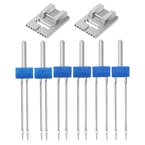 Zerodeko Aiguilles Jumelles pour Machine à Coudre Domestique, 1 Set en Fer et Plastique, Pratique pour Coudre sans Usure, Accessoire Enfile-aiguille Intégré