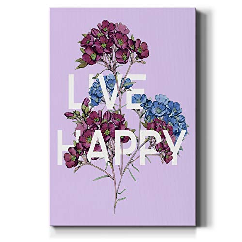 Renditions Gallery Live Happy Flowers Wall Art, Purple & Blue Floral Decor, Scenic Kitchen or Dining Room Artwork, Premium Gallery Wrapped Canvas, Ready to Hang, 8 in H x 12 in W, Made in America