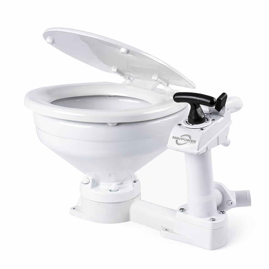 NAVPOWER Inodoro manual Compact Nautica con taza compacta, sistema Twist & Lock, desagüe confiable para barco, autocaravana y vehículos recreativos