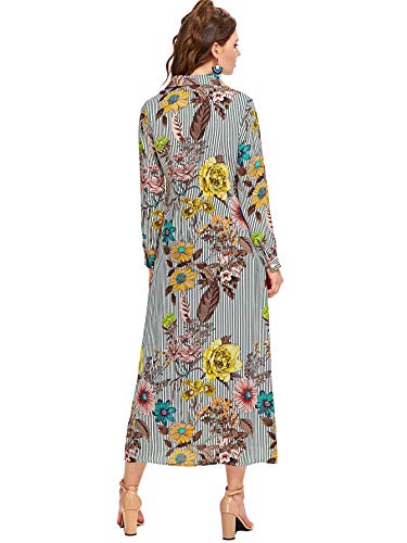 SheIn Women's Long Sleeve Button Up Stripe Floral Longline Blouse Shirt Cardigan X-Large Multicolor