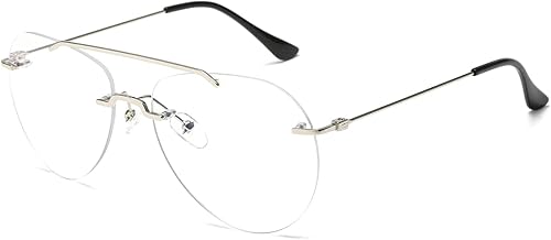 LJCZKA Gafas de bloqueo de luz azul sin marco juego de computadora de doble puente lentes transparentes para hombres y mujeres