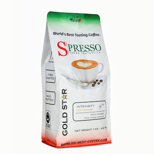 Espresso Coffee Beans Fair Trade Organic - 2.2lbs Medium Roast - 100% Arabica - SPRESSO Gold Star Coffee