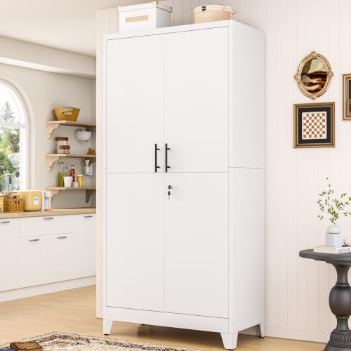 Image of PAOFIN Metal Kitchen Pantry Storage Cabinet with Lock Doors and Shelves