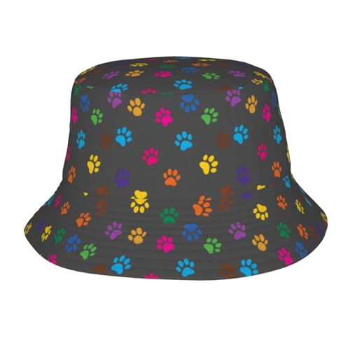 Colors Puppy Paw Bucket Hat Paw Foldable Sun Hats Fashion Graphic Sun Cap for Outdoor Summer Travel Hiking Beach